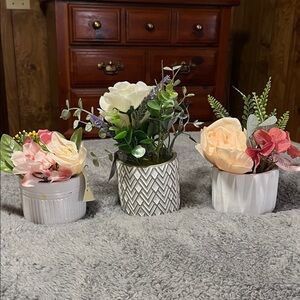 Faux Floral Cream, Pink, Green Set of 3 Flower Arrangements Decor Spring Blooms